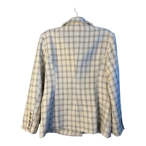 Alexia Admor Women's Ivory Plaid Checkered Farrah Tweed Blazer Size 12 - Picture 10 of 11
